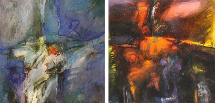 ILLEGIBLY Signed Pair of Abstract Paintings