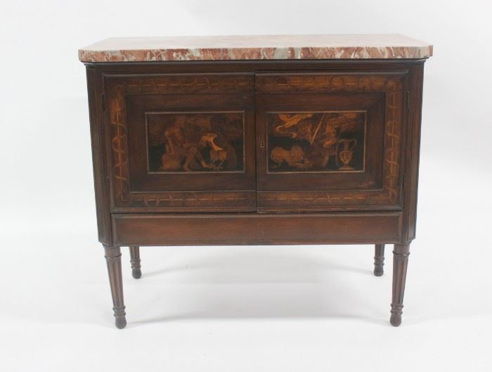 Louis XV Style Inlaid and Marbletop Cabinet