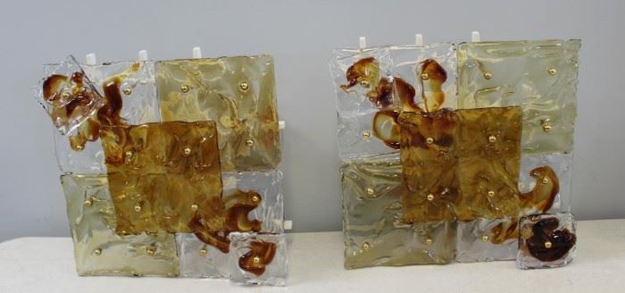 MIDCENTURY Pair of Amber and Clear Glass
