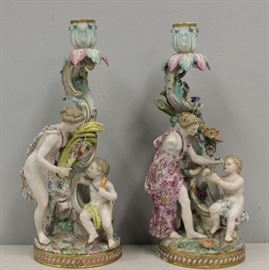 Pair of Antique Meissen Candle Sticks As Is