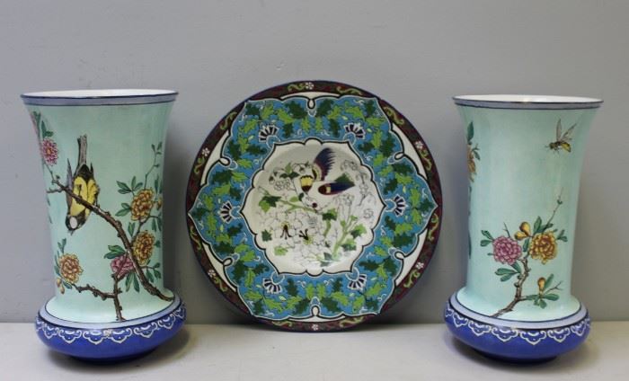 Pair of Gien Faience Vases Together with a