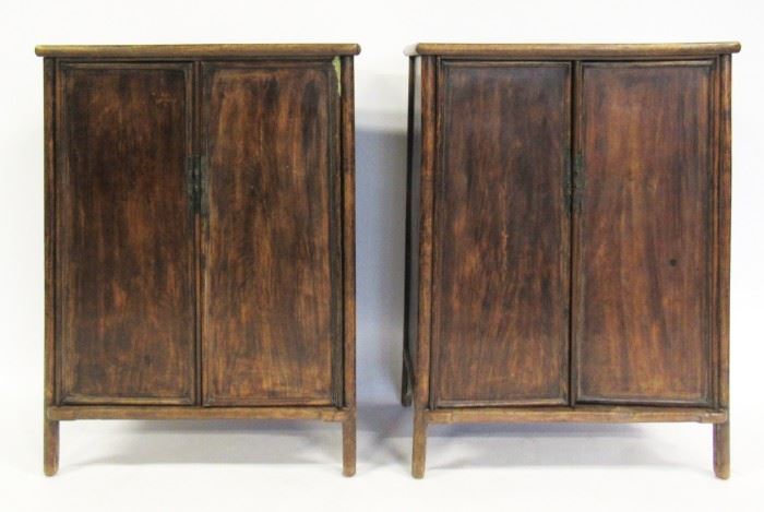 Pair of Huanghuali and Hardwood Cabinets