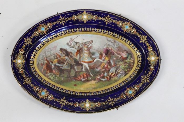 SEVRES Oval Decorated and Bejeweled Porcelain