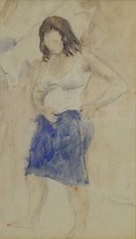 SOYER Raphael Watercolor Standing Woman