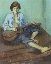 SOYER Moses Oil on Canvas Woman with Guitar