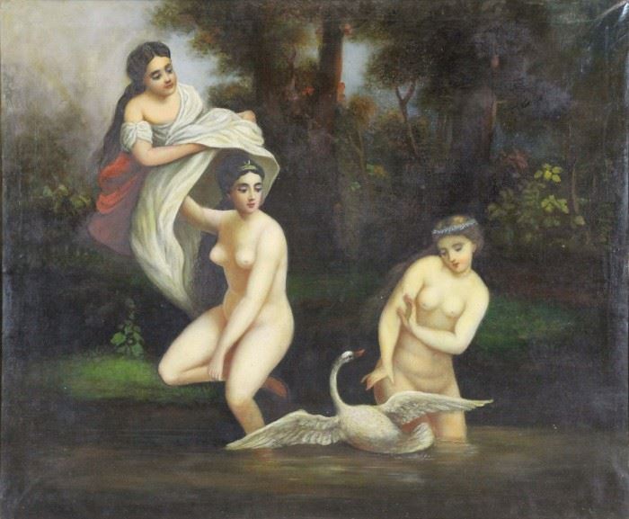 th CENTURY Oil on Canvas Leda and the Swan