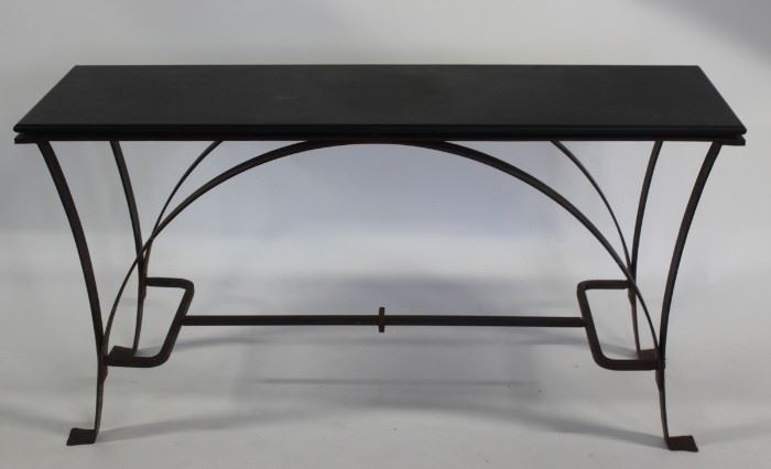 Vintage Rustic Iron Console with Slate Top