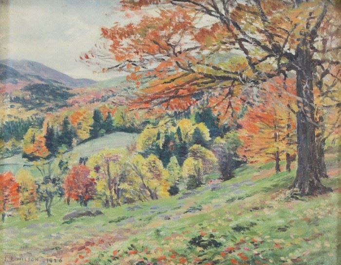 WILSON James Perry Oil on Panel Autumnal Scene
