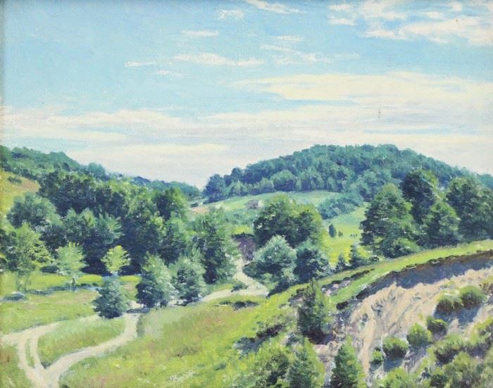 WILSON James Perry Oil on Panel Hilly Landscape