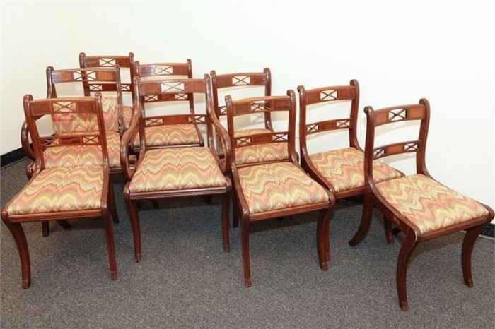 12. Set Of Nine 9 Regency Revival Dining Chairs