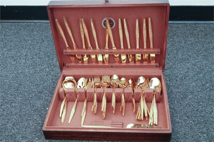 27. Set of GOLDEN BOUQUET by JH Carlyle Gold Plated Flatware