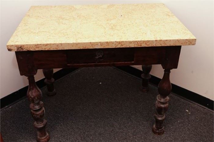 37. Rustic WM Style Marble Top Table