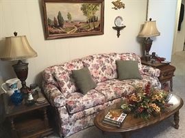 Small scale sofa, lamps, and end tables