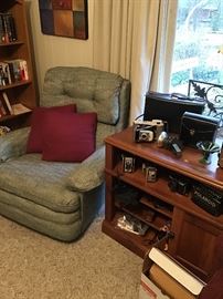 Vintage cameras, TV stand