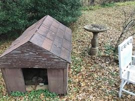 dog house and bird bath