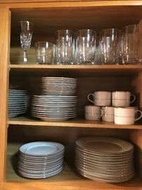 Set of silver-trim dishes, tumblers, etc.