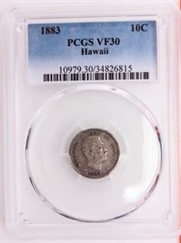 Lot 239 - Coin 1883 Hawaii Dime PCGS VF30