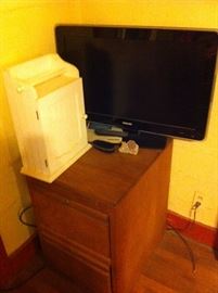 File cabinet, flat screen tv 