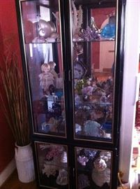 Lighted glass curio cabinet, seashells, coral