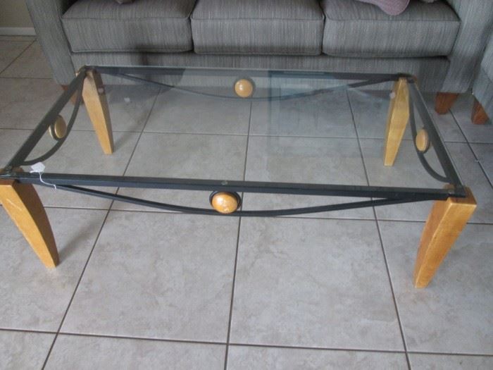 Coffee Table, Glass/Metal/Wood