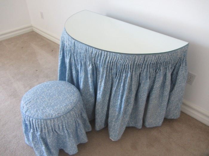 Tufted and Skirted Dressing Half Table and Seat