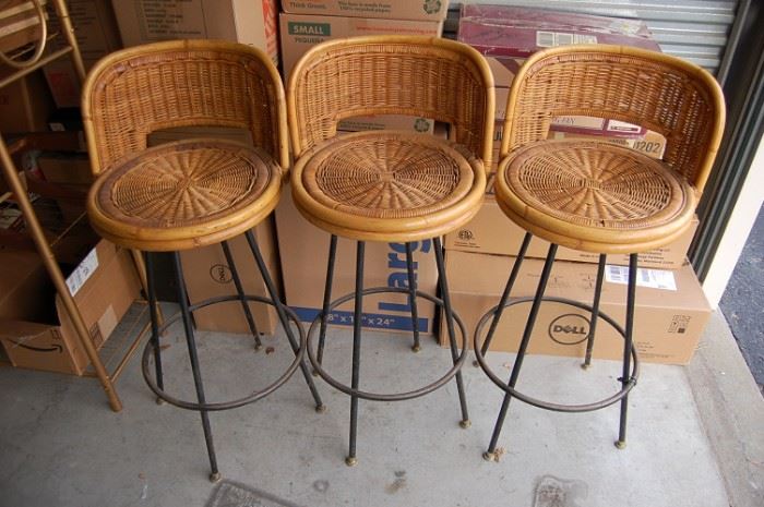 Mid Century Modern rattan bar stools