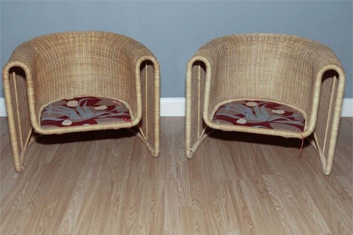 61. Pair of 70s Wicker Lounge Chairs