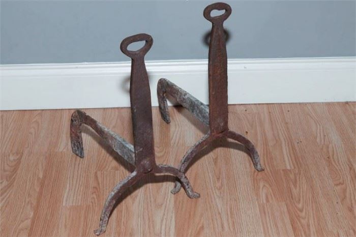 66. Pair of AC Style Wrought Iron Andirons