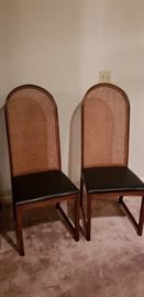 Pair of Accent Chairs with leather seats and cane backs