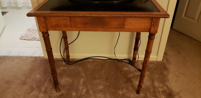 Antique Side Table w/bamboo style legs and leather top