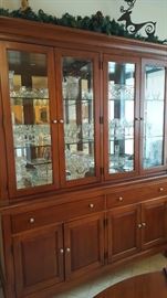 Beautiful door lighted hutch with glass shelves, 2 drawers and doors beneath
