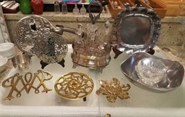 Silver plate, pewter and brass 