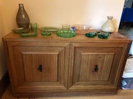 Mid Century Modern Server, Depression Glass