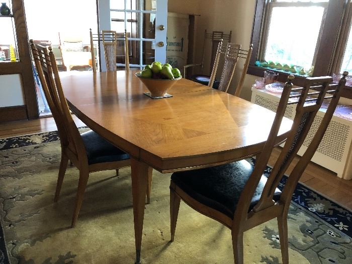 Mid Century Modern Metz Dining Room Table w/ 2 Leaves & 6 Chairs