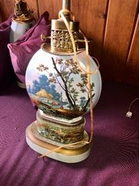 Pair antique Holland hand painted lamps 