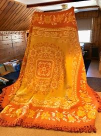 Huge, vintage orange bed spread or wall hanging textile 