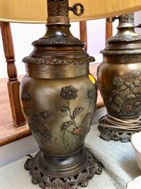 Antique French oil lamps electrified -mixed metal