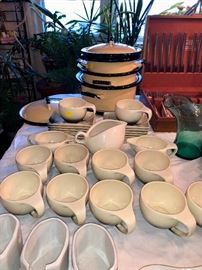Mid Century ceramic coffee & saucers with built in cigarette holder! 