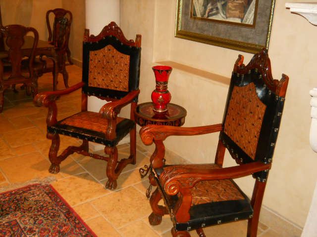 High Back English stlye chair hand tooled leather very ornate extraordinary
