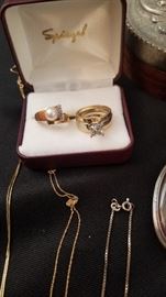 14K and 18K gold rings with diamond and pearls
