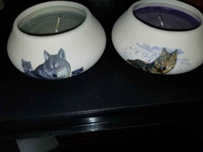 wolf painted candles