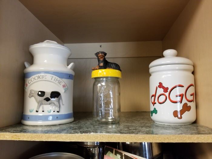 cookie jar, mason jar and dog treat jar