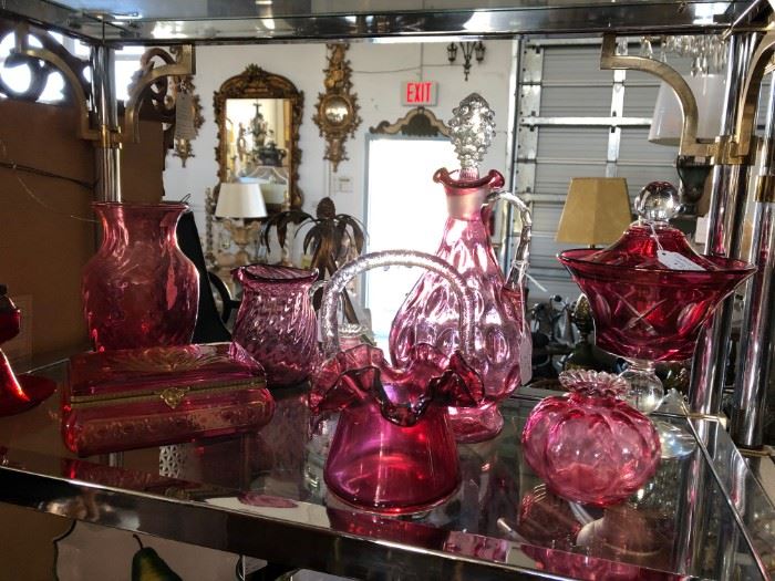 Collection of vintage cranberry glass.
