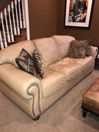 LEGACY CREAM LEATHER STUDDED SOFA-90"L x 39"D x 35"H