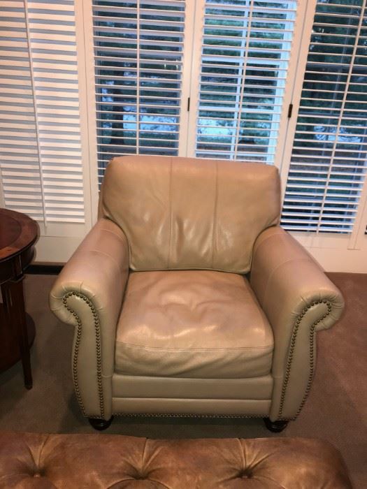 LEGACY CREAM LEATHER STUDDED CHAIR-36"W x 40"D x 33"H