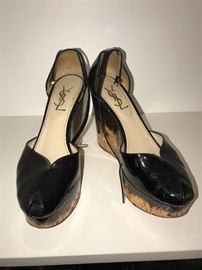 YSL-YVES SAINT LAURENT BLACK LACQUER SHOES-SIZE 36