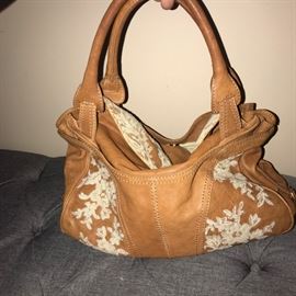 VALENTINO TAN LEATHER WITH LACE HANDBAG