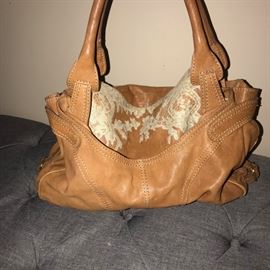 VALENTINO TAN LEATHER WITH LACE HANDBAG