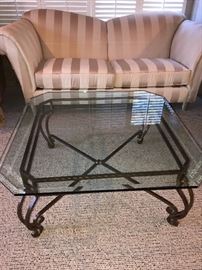 METAL AND GLASS SQUARE COFFEE TABLE-42"L x 42"W x 18"H