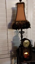 lamp and very interesting 1950s clock with a working fireplace inside.